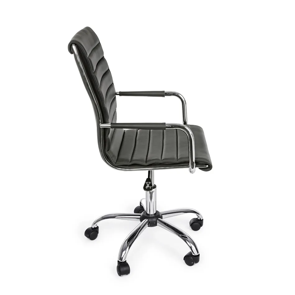 Ergonomic Office Armchair with Steel and Imitation Leather Armrests - Mantica Viadurini