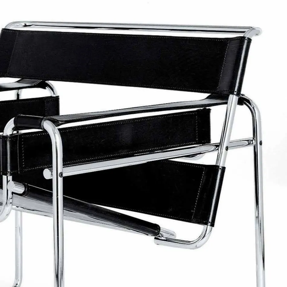 Leather Office Armchair with Chromed Steel Structure Made in Italy - Cefeo Viadurini