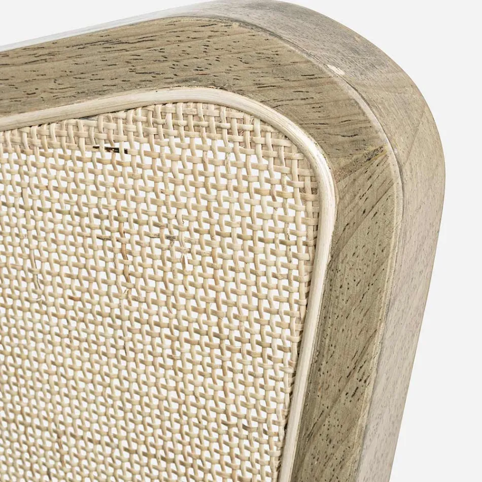 Vintage Wooden Armchair with Rattan and Polyester Armrests - Ludovica Viadurini