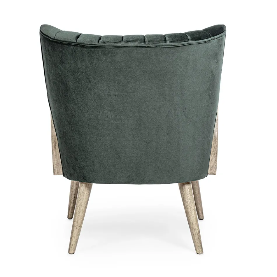 Vintage Wooden Armchair with Rattan and Polyester Armrests - Ludovica Viadurini