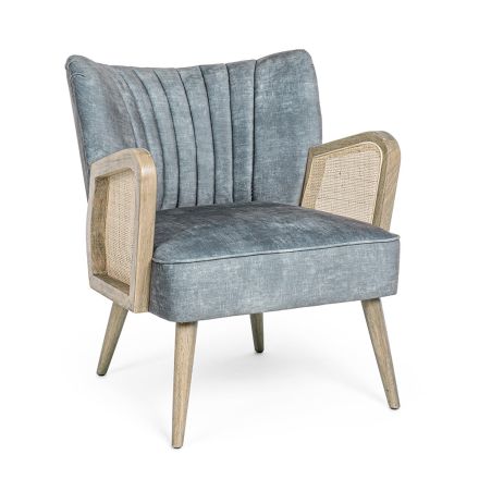 Vintage Wooden Armchair with Rattan and Polyester Armrests - Ludovica Viadurini