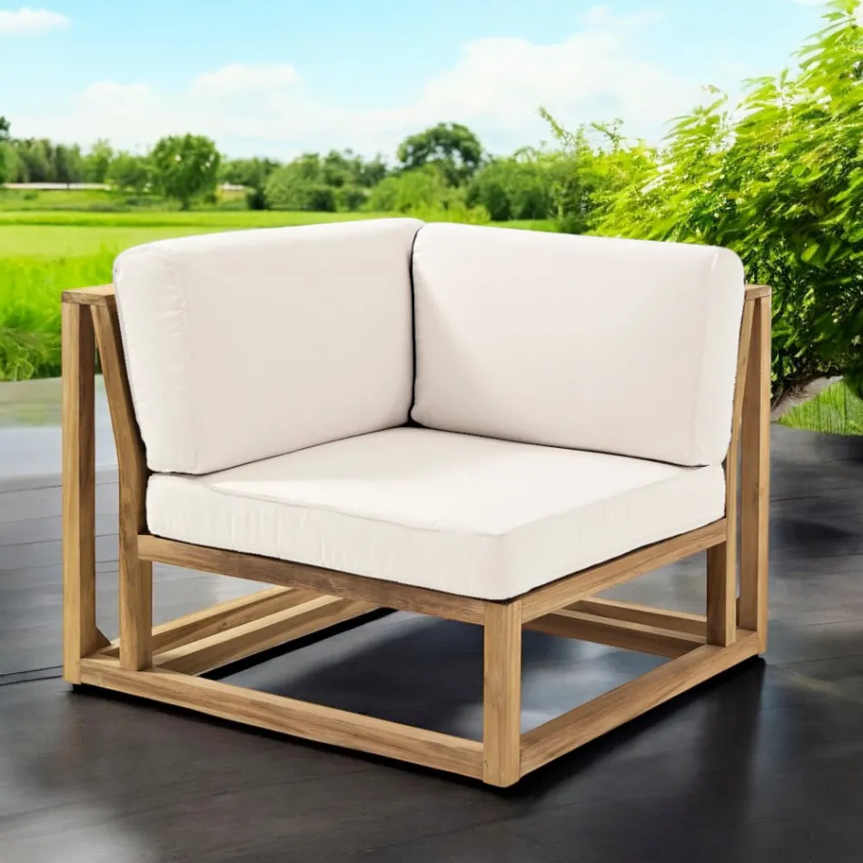 Outdoor Corner Armchair in Natural Teak and Cushions - Circe Viadurini