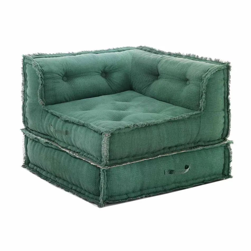 Corner Chaise Longue armchair in Grey, Green or Blue Cotton - Fibre Viadurini