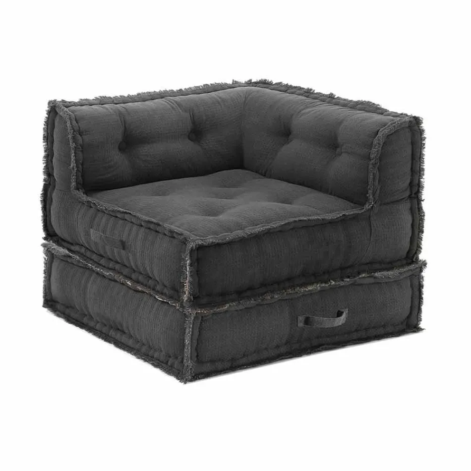 Corner Chaise Longue armchair in Grey, Green or Blue Cotton - Fibre Viadurini