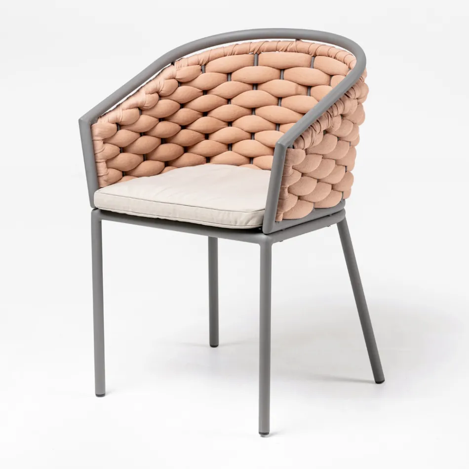 Outdoor armchair in aluminium and hand-woven Olefil fabric - Reda Viadurini