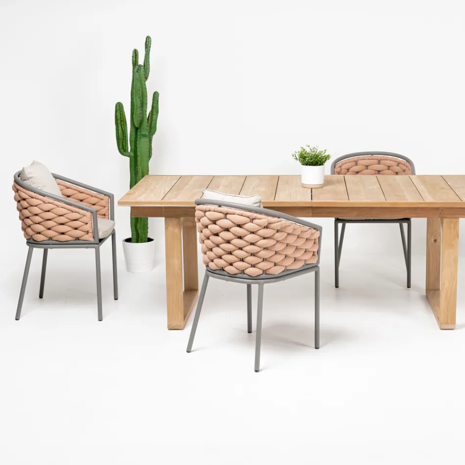 Outdoor armchair in aluminium and hand-woven Olefil fabric - Reda Viadurini