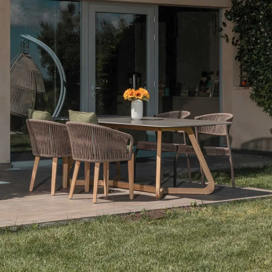 Outdoor Armchair in Teak and Polyethylene Weaving - Jhon Viadurini