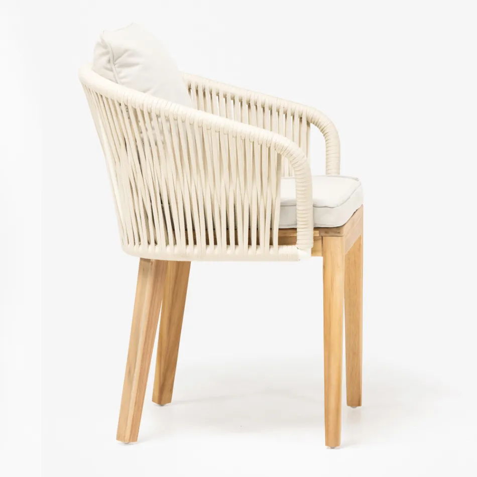 Outdoor Chair in Teak and Polyethylene Weave with Cushion - Jhon Viadurini