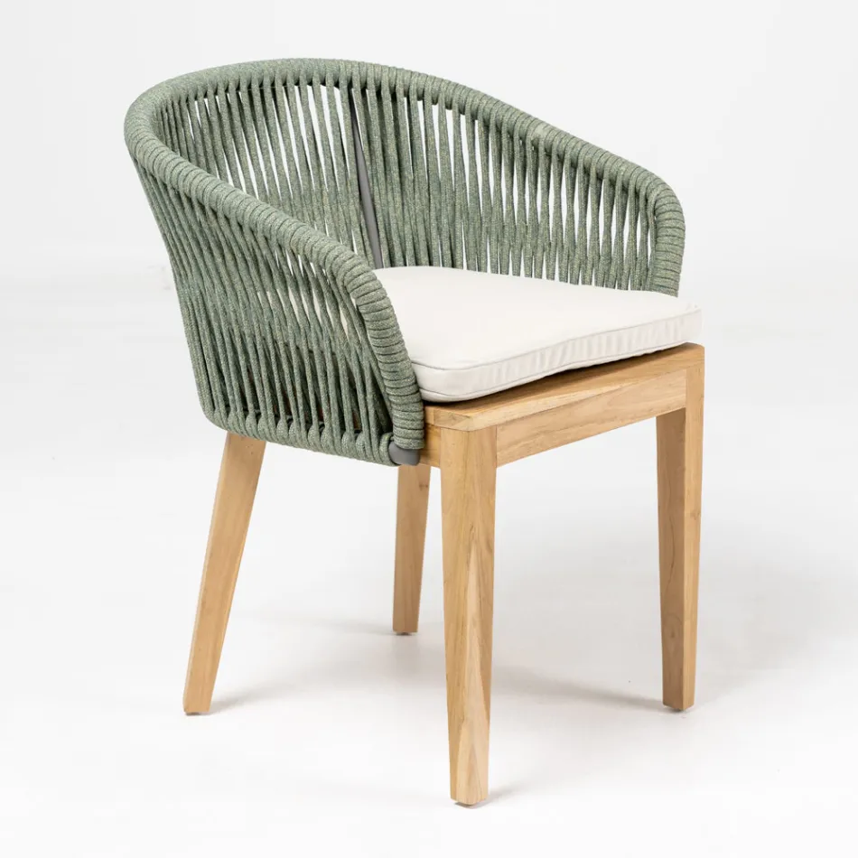 Outdoor Chair in Teak and Polyethylene Weave with Cushion - Jhon Viadurini