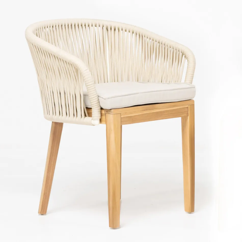 Outdoor Chair in Teak and Polyethylene Weave with Cushion - Jhon Viadurini