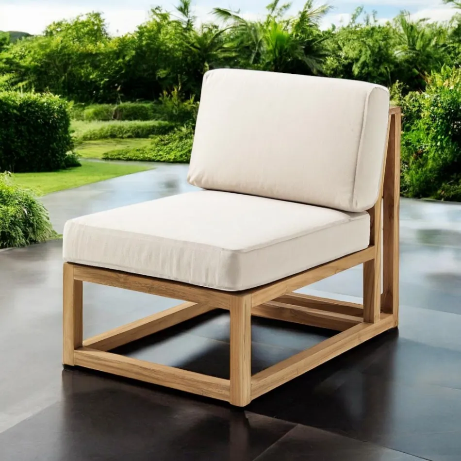 Outdoor Armchair in Natural Teak and Cushions - Circe Viadurini