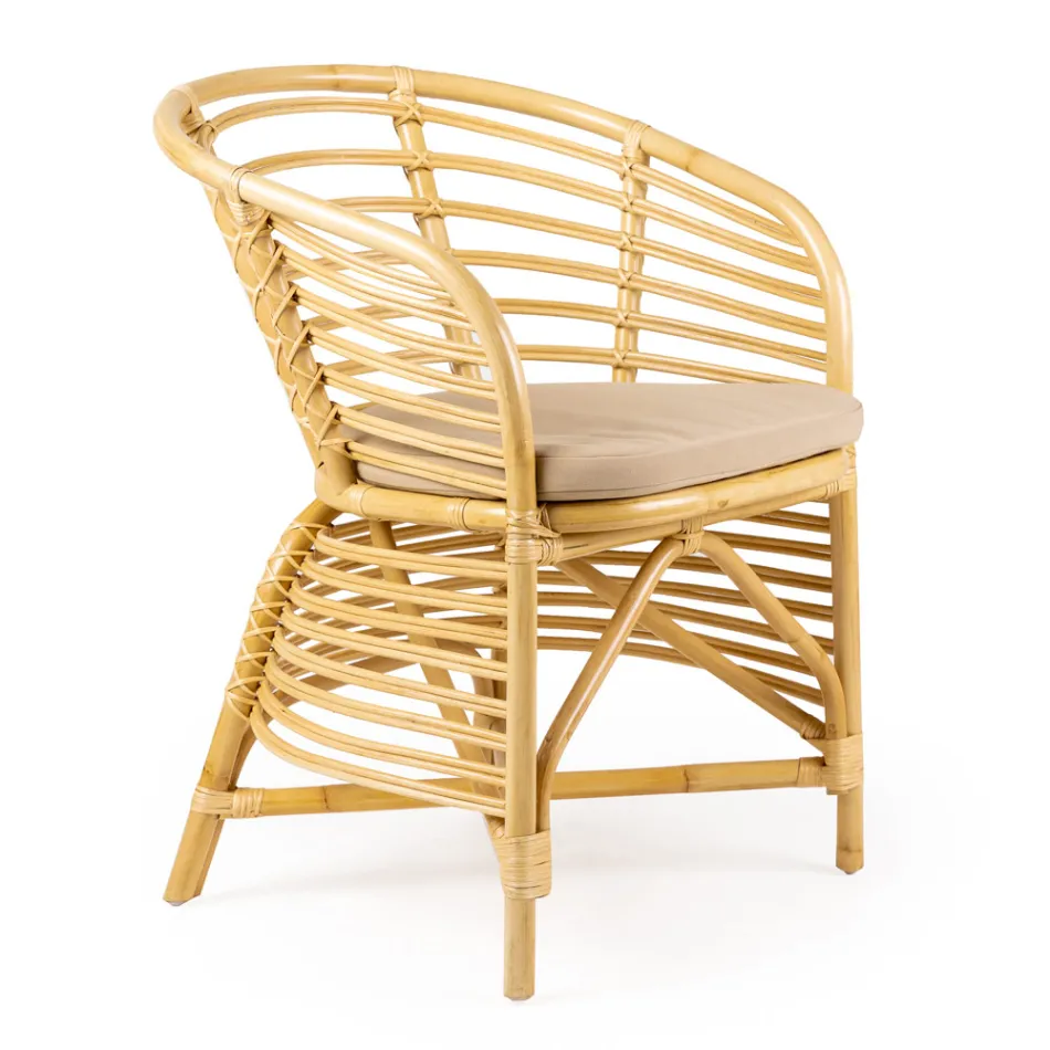 Garden Armchair in Natural Rattan, Cushion Included, - Torvi Viadurini
