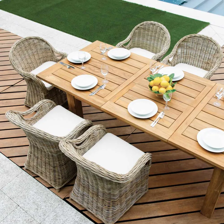 Garden Armchair Made of Wood and Fibre in Grey Kubu - Lido Viadurini