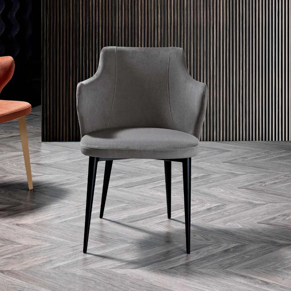 Elegant Lounge Armchair in Colored Fabric and Black Metal - Duchess Viadurini