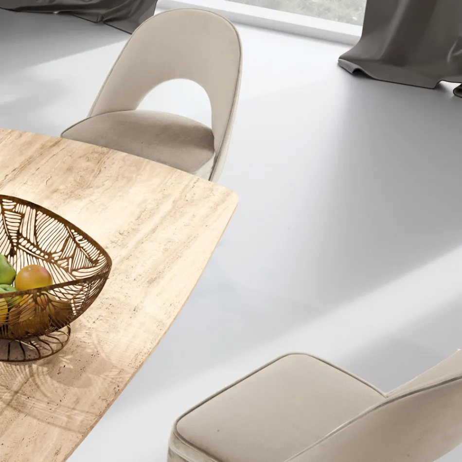 Lounge armchair in different fabrics with wooden shell - Edgar Viadurini