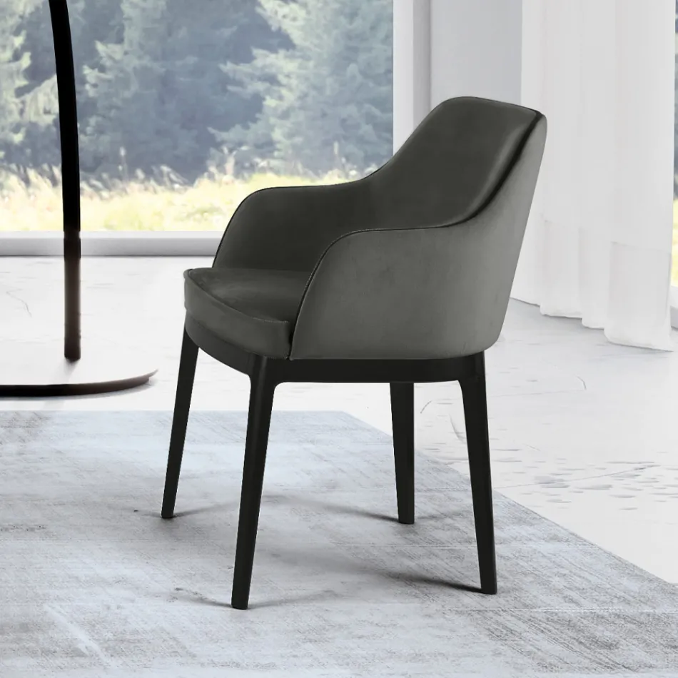 Lounge armchair in different fabrics and solid wood Made in Italy - Evy Viadurini