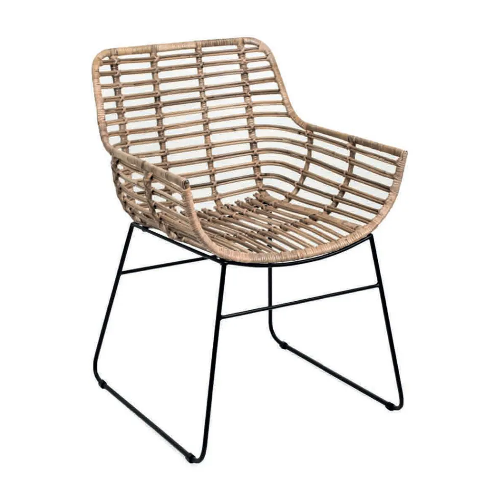 Lounge armchair in Kubù Rattan and Iron Structure - Slide Viadurini