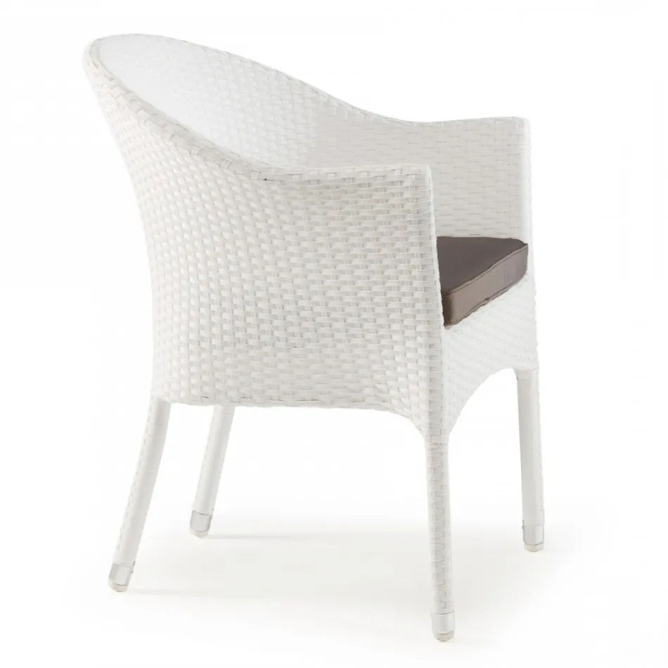 Stackable Chair in Aluminium Covered in White Wicker - Bruma Viadurini