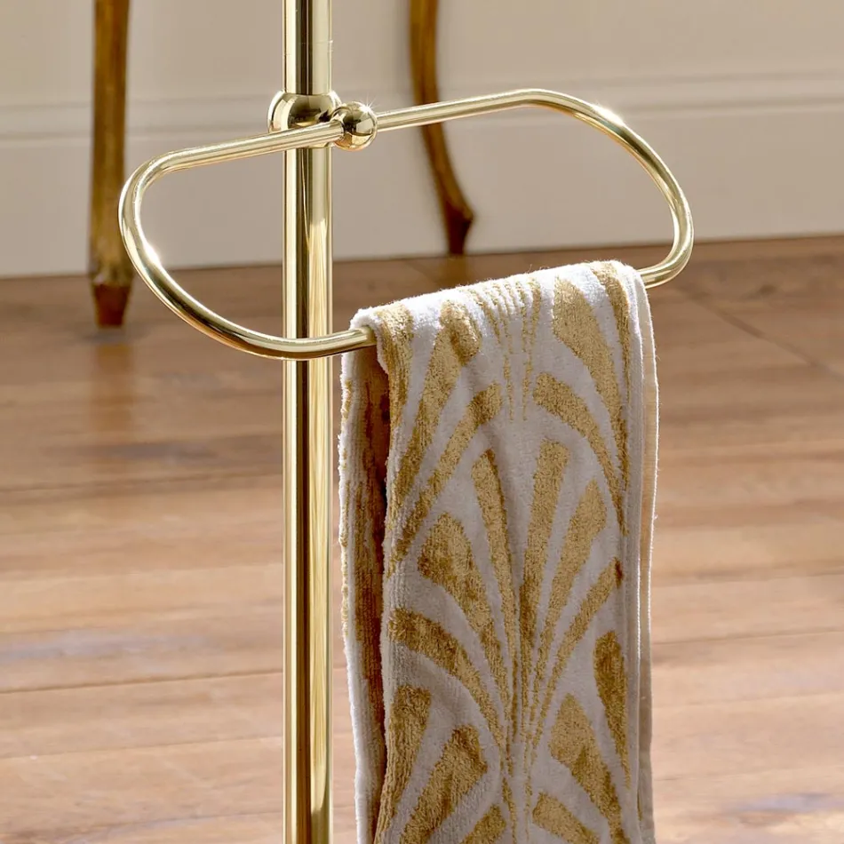 Floor Towel Holder with Vintage Brass and Ceramic Soap Dish - Rouen Viadurini