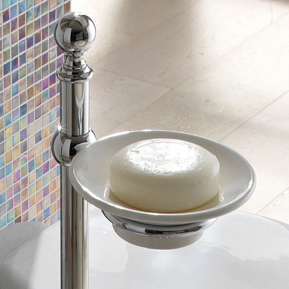 Floor Towel Holder with Vintage Brass and Ceramic Soap Dish - Rouen Viadurini