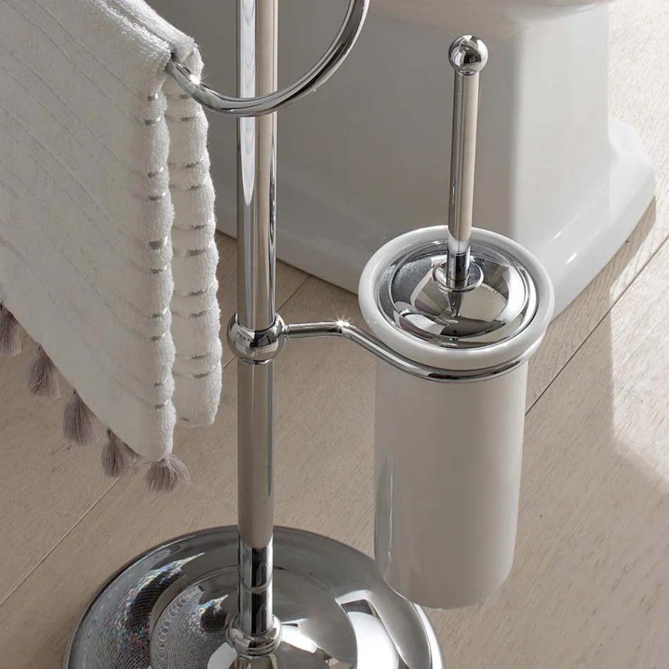 Floor Towel Holder with Vintage Brass and Ceramic Soap Dish - Rouen Viadurini