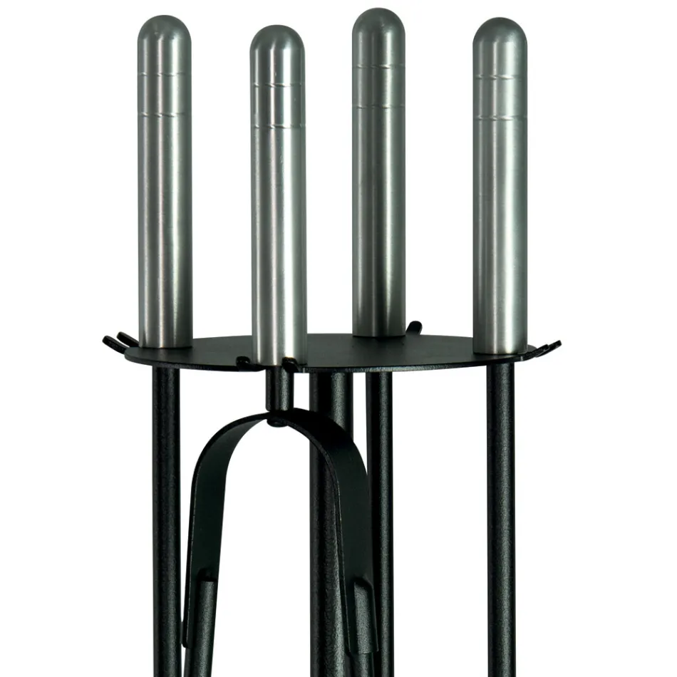 Metal Tool Holder with 4 Fireplace Tools Made in Italy - Safari Viadurini