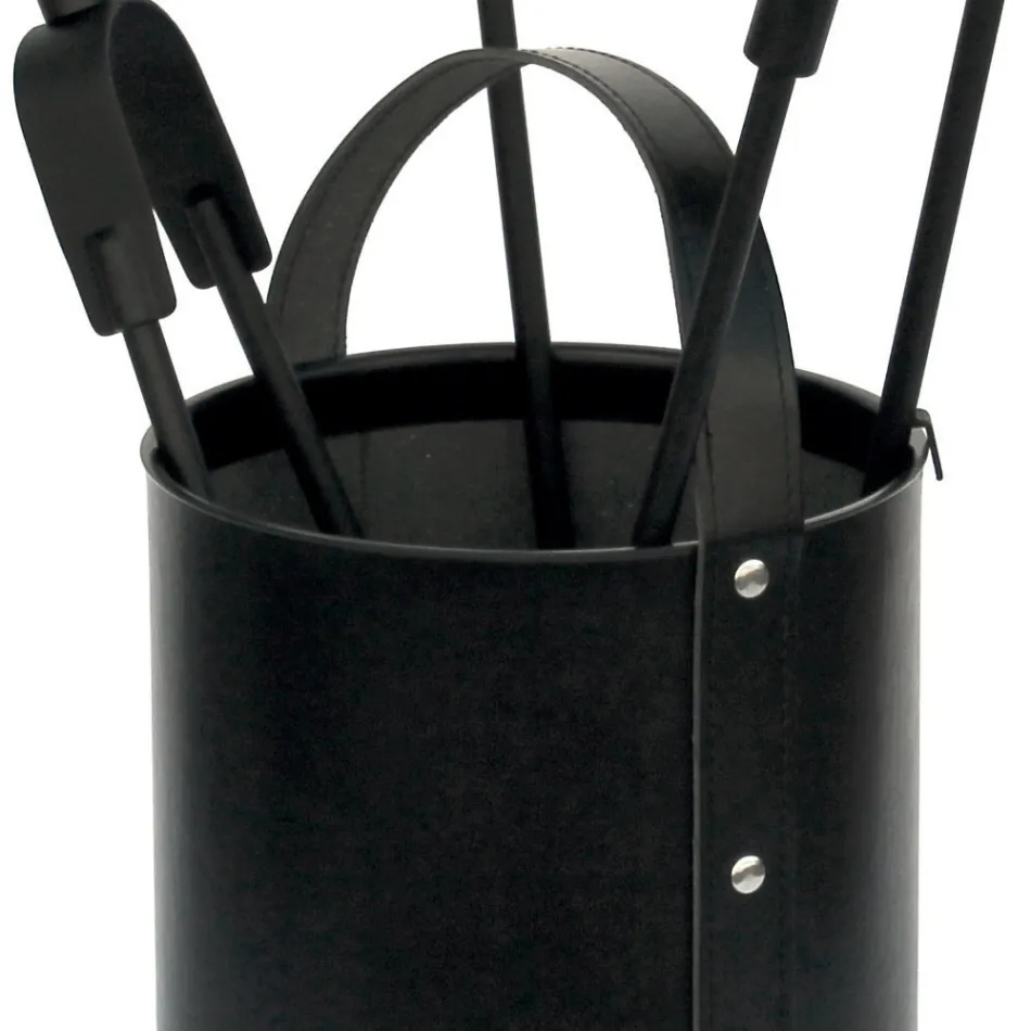 Round Tool Holder in Faux Leather with Handle and 4 Accessories Made in Italy - Pigeon Viadurini