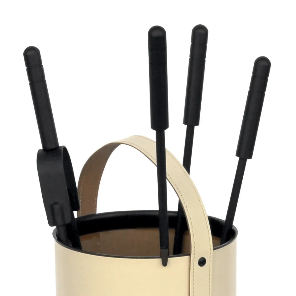 Round Tool Holder in Faux Leather with Handle and 4 Accessories Made in Italy - Pigeon Viadurini