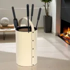 Round Tool Holder in Faux Leather with Handle and 4 Accessories Made in Italy - Pigeon Viadurini