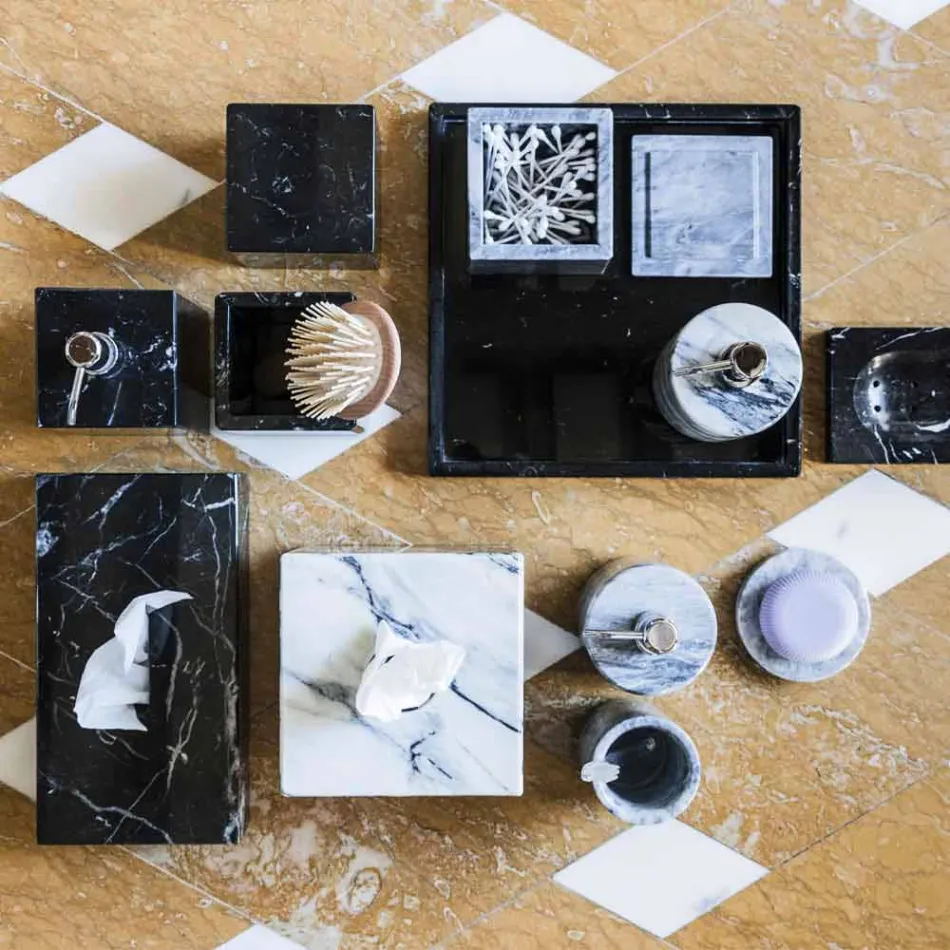 Handkerchief Holder in Black Marquinia Marble Italian Rectangular Design - Rafa Viadurini