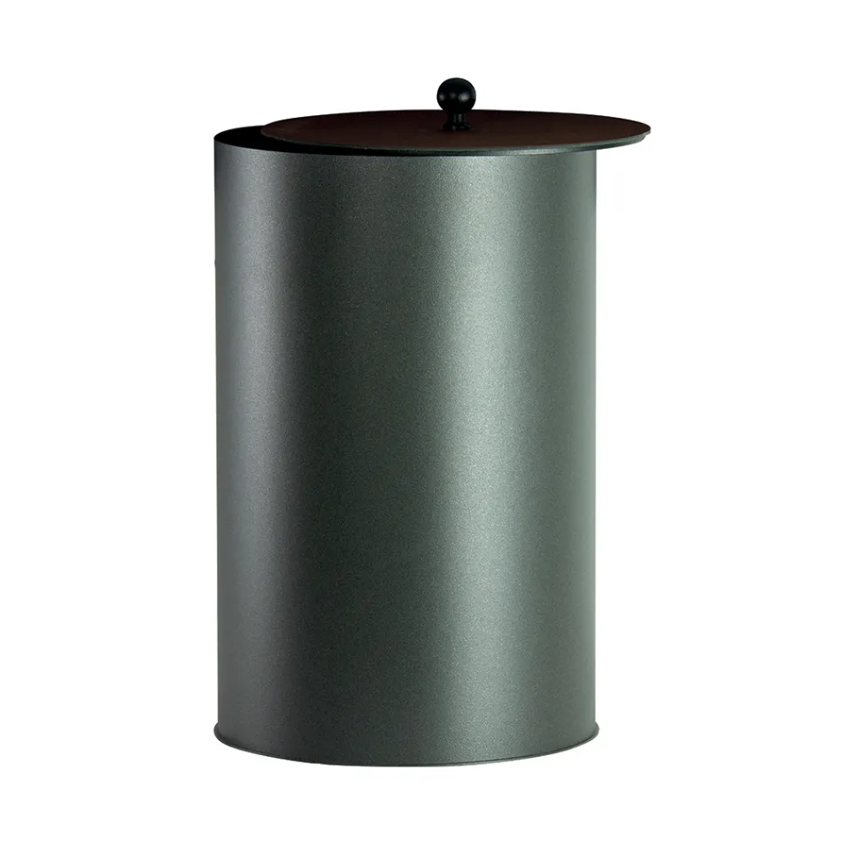 Cylindrical Pellet Holder with Lid in Different Finishes Made in Italy - Flamingo Viadurini