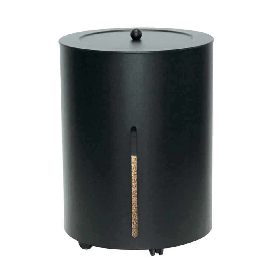 Pellet Holder with Wheels and Lid Made of Metal Made in Italy - Stork Viadurini