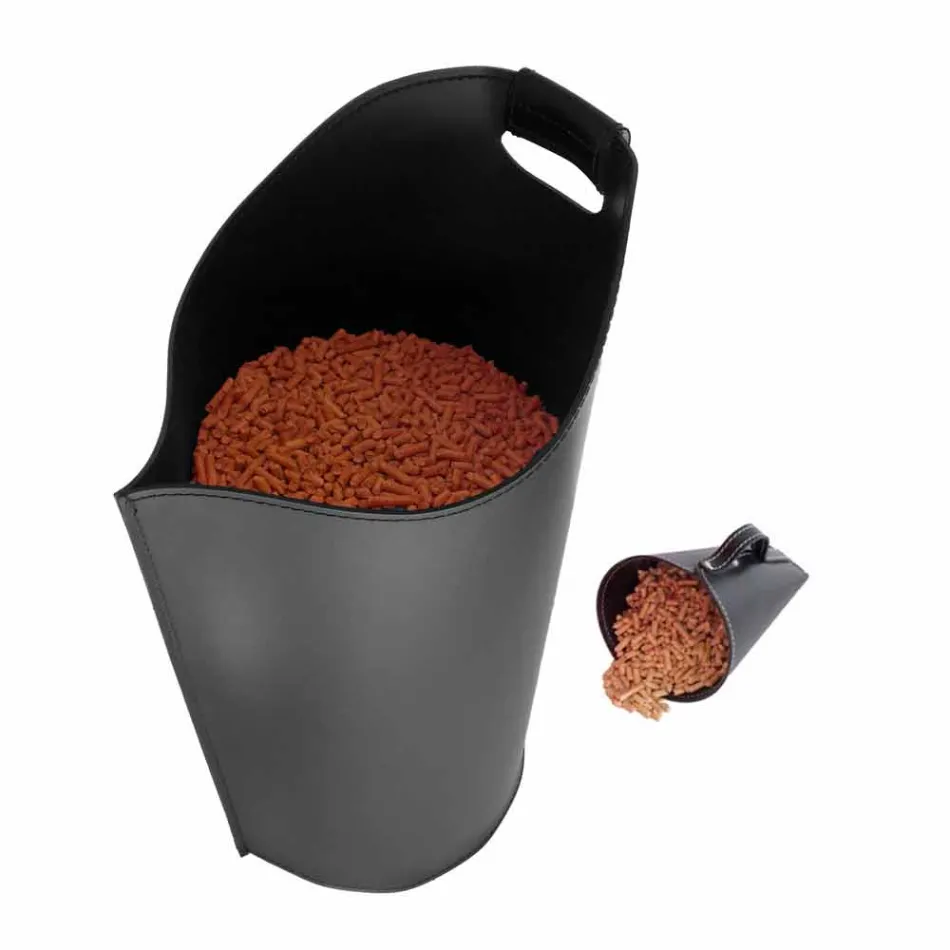 Pellet holder with internal sessir in black leather of Sapir design Viadurini