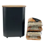 Metal Pellet Holder with Wheels and Wooden Lid Made in Italy - Bisonte Viadurini