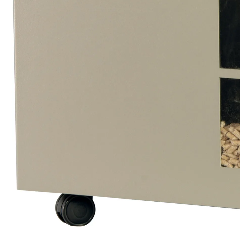 Metal Pellet Holder with Wheels and Lid Made in Italy - Gazza Viadurini