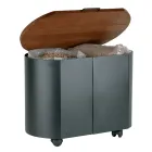 Oval Pellet Holder in Black Metal and Wooden Lid Made in Italy - Bisonte Viadurini