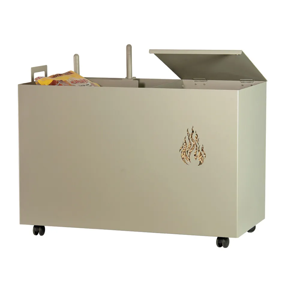 Rectangular Metal Pellet Holder with 4 Wheels Made in Italy - Aquila Viadurini