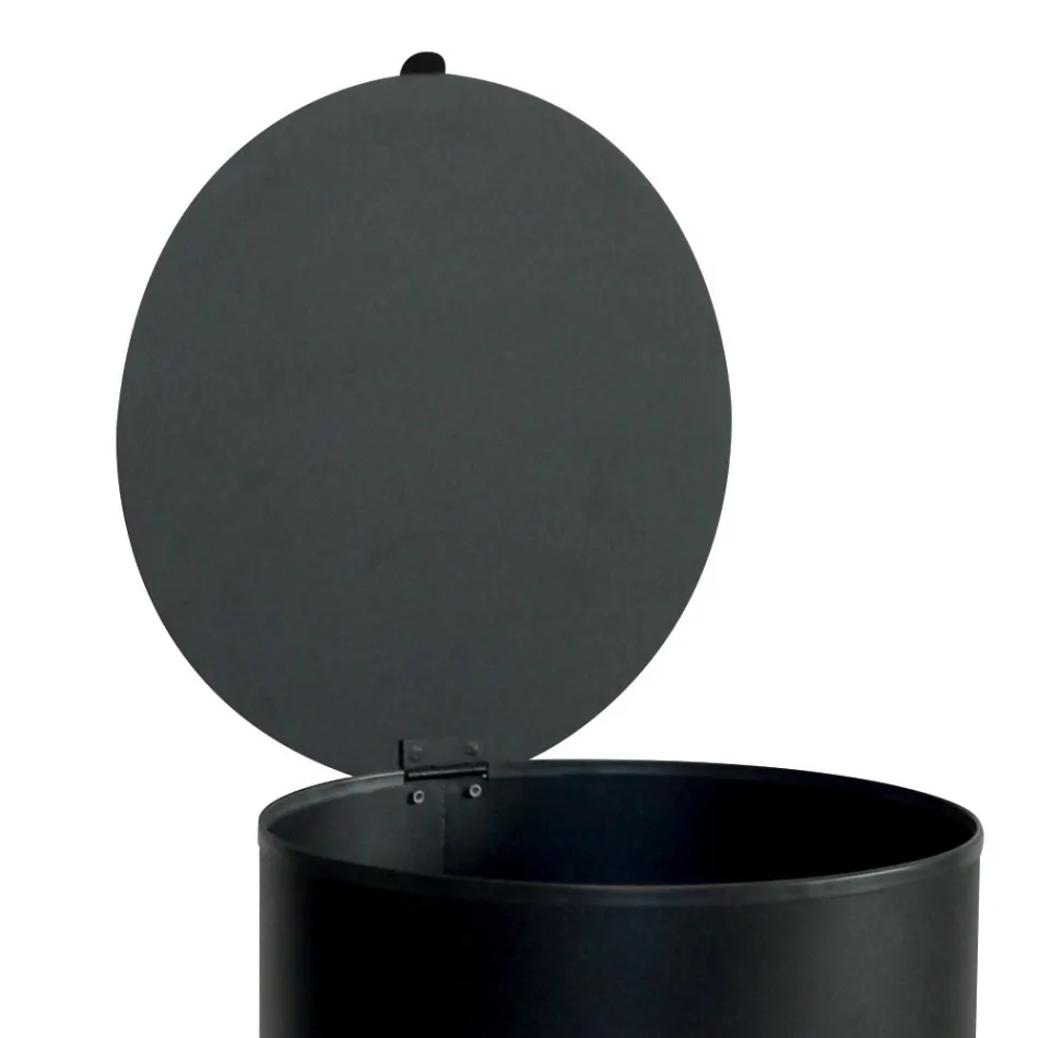 Round Pellet Holder in Black Painted Steel and Wheels Made in Italy - Airone Viadurini