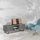 TV stand with Marble Effect Ceramic Top with 2 Doors and 2 Open Compartments - Clak Viadurini