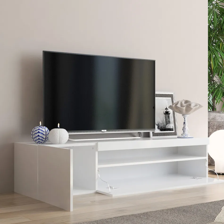Italian Design Lounge Wooden TV Stand with Open Compartment - Suzana Viadurini