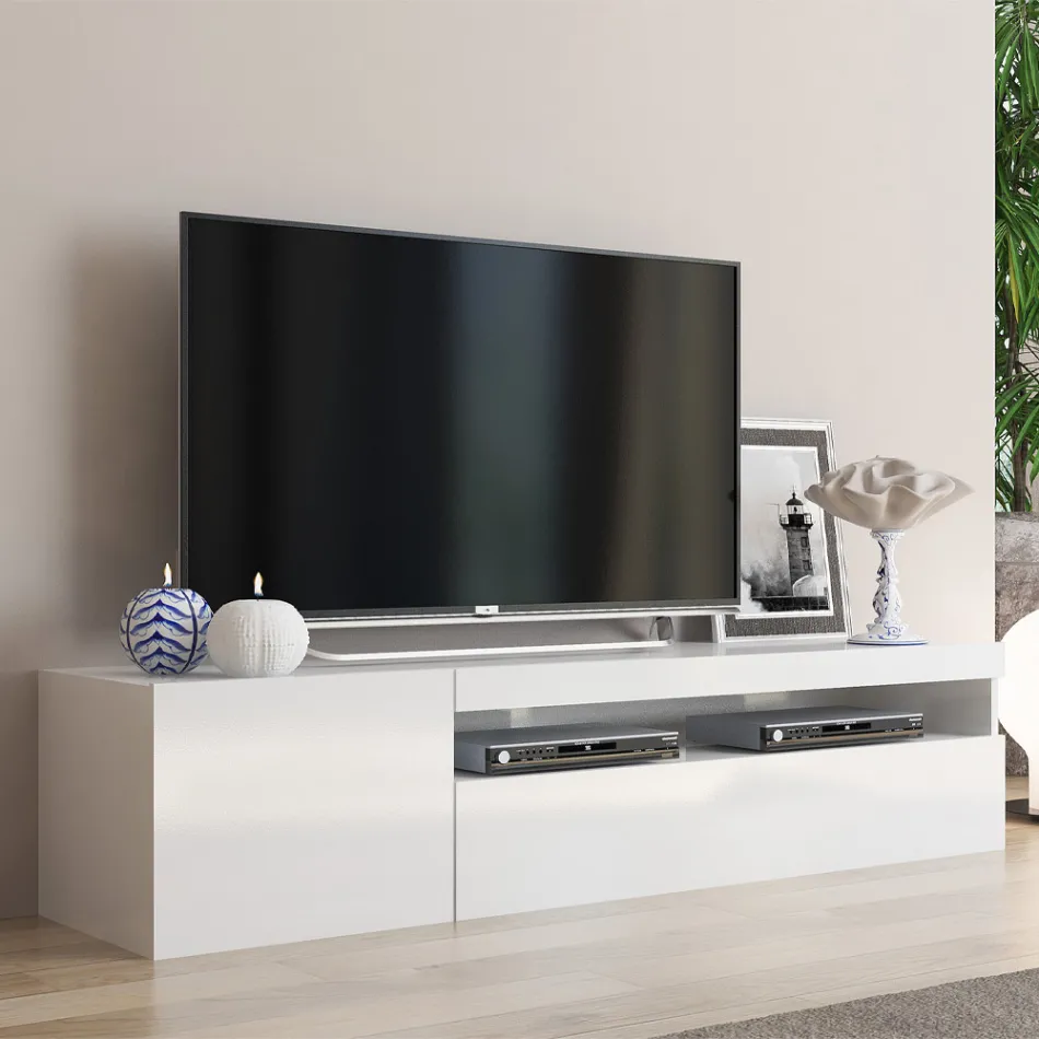 Italian Design Lounge Wooden TV Stand with Open Compartment - Suzana Viadurini