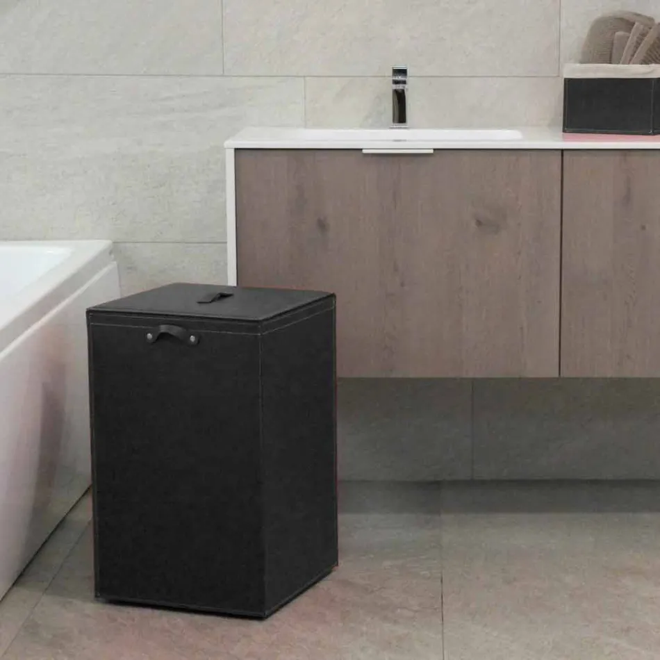 Leather laundry basket with square base David, made in Italy Viadurini