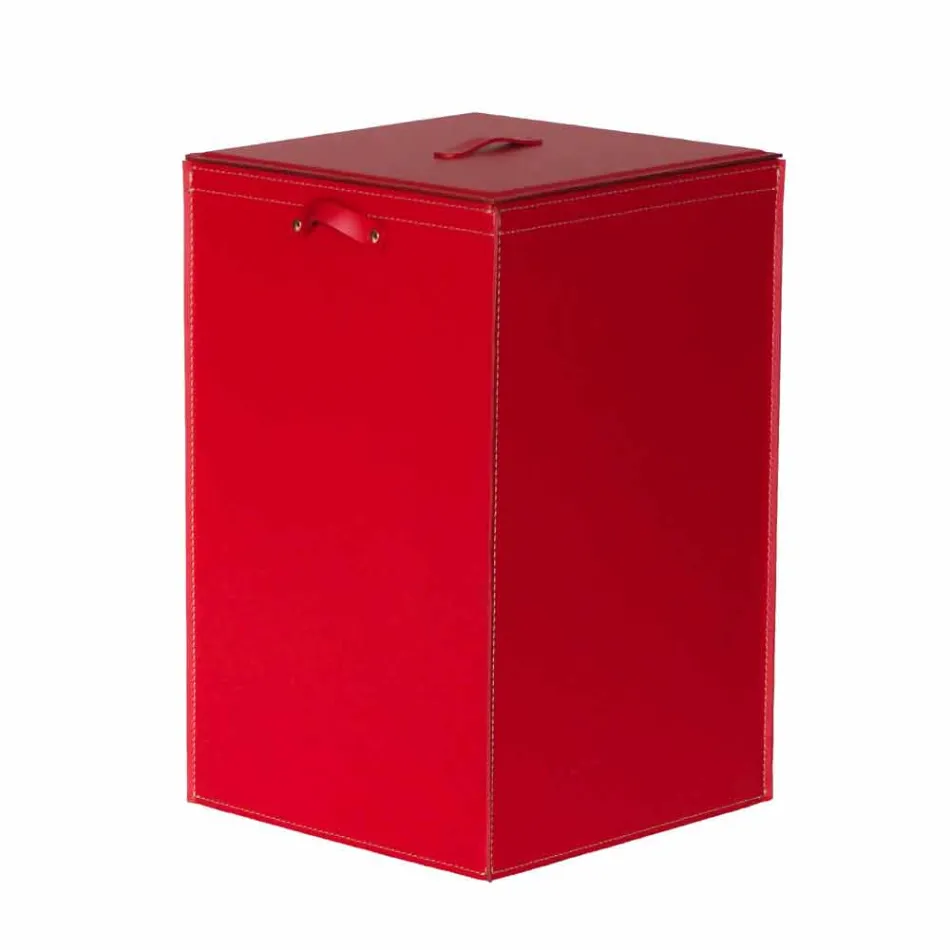 Leather laundry basket with square base David, made in Italy Viadurini