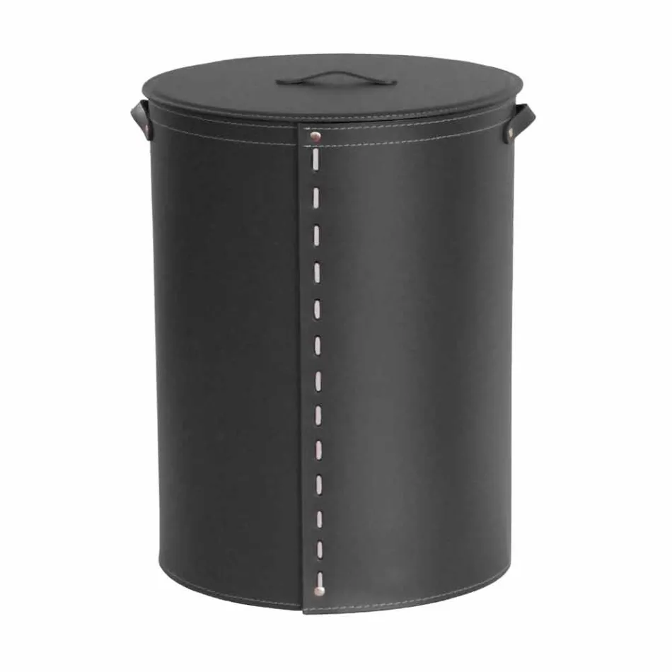 Oval laundry basket in Riky regenerated leather made in Italy Viadurini