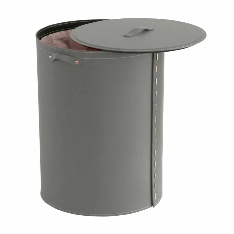 Oval laundry basket in Riky regenerated leather made in Italy Viadurini