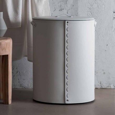 Oval laundry basket in Riky regenerated leather made in Italy Viadurini