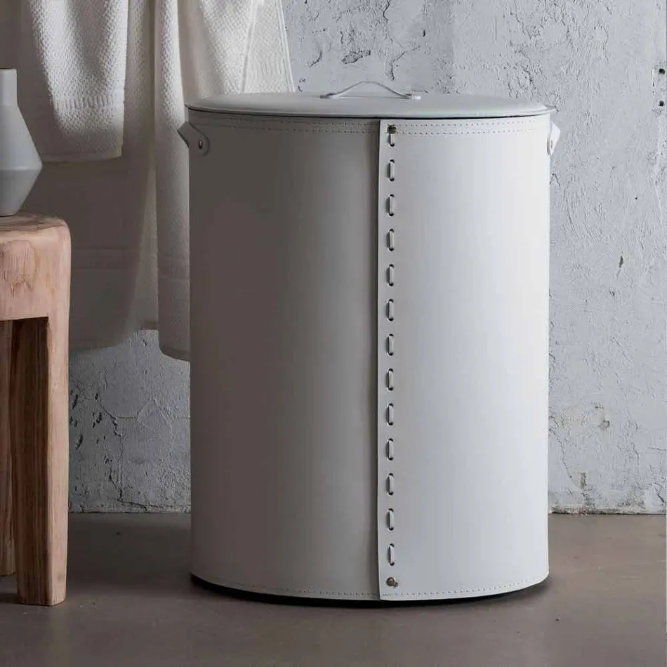Oval laundry basket in Riky regenerated leather made in Italy Viadurini