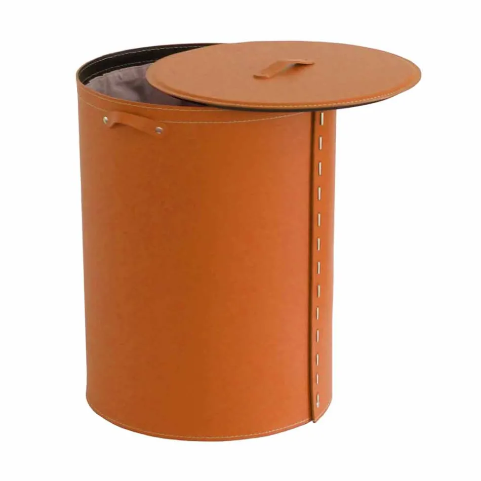 Oval laundry basket in Riky regenerated leather made in Italy Viadurini