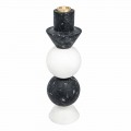 Tall Candle Holder in White, Black and Brass Marble Made in Italy - Bram