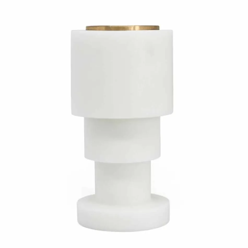 Low Candle Holder in White Carrara Marble and Brass Made in Italy - Benton Viadurini